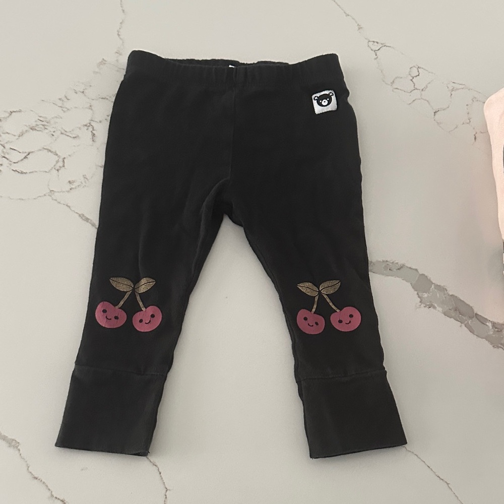 Huxbaby Black Leggings with Cherry Design